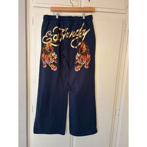 Ed Hardy Womens Blue Tiger Wide Leg Sweatpants Size L